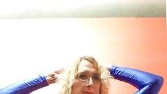 Lisa, the hot milf, wears a blue dress and performs at the club.