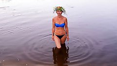 With a garland made of water