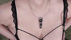 Busty Aimee Hot MILF amp dildo in her asshole